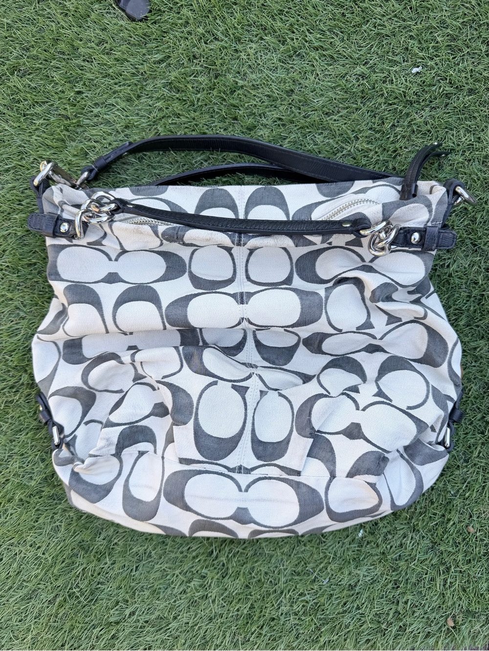 Coach Gray and White Signature Canvas Shoulder Bag
